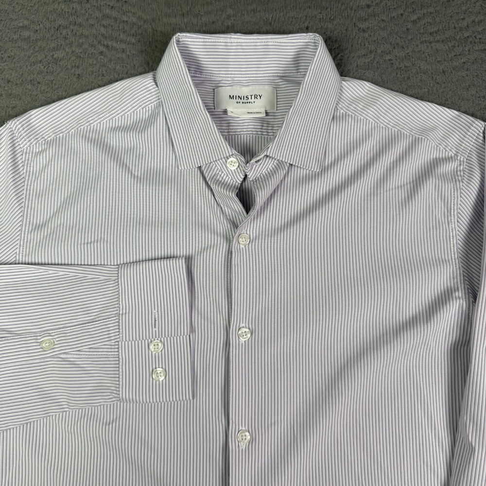 Ministry of Supply Shirt Mens M Purple Striped Apollo Long Sleeve Performance